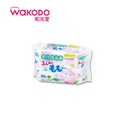 【日版】WAKODO和光堂 柔软的桃子婴幼儿擦嘴湿巾60枚*3