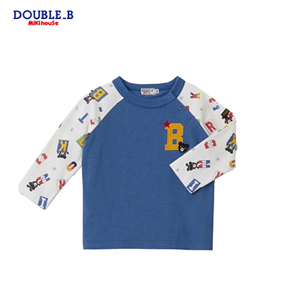 【日版】MIKIHOUSE DOUBLE-B 小黑熊蓝白拼接T恤
