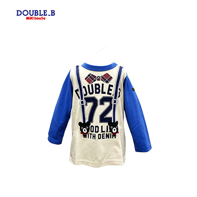 【日版】MIKIHOUSE DOUBLE-B Pucci熊小黑熊拼接背带长袖T恤薄款#90