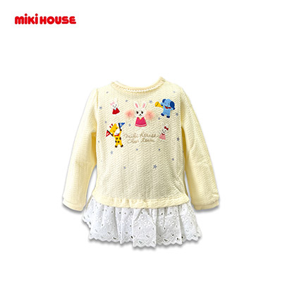 【日版】MIKIHOUSE 小兔子刺绣纯棉米色蕾边裙子