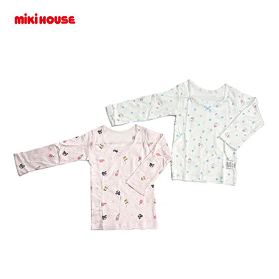 【日版】MIKIHOUSE DOUBLE-B 熊妹妹波点图案长袖家居服两件入粉色+白色