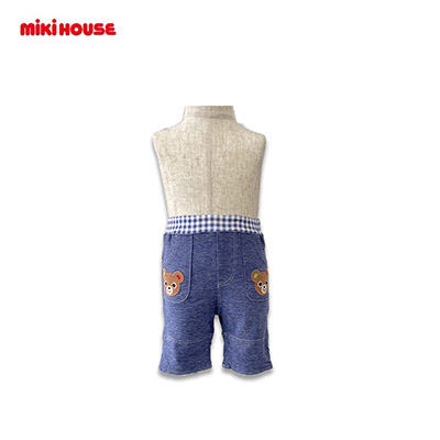 【日版】MIKIHOUSE  熊头刺绣儿童短裤小花边裤腿 浅蓝色