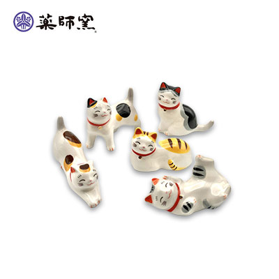 【日版】药师窑 陶瓷筷托形态精致可爱猫咪筷架五只装