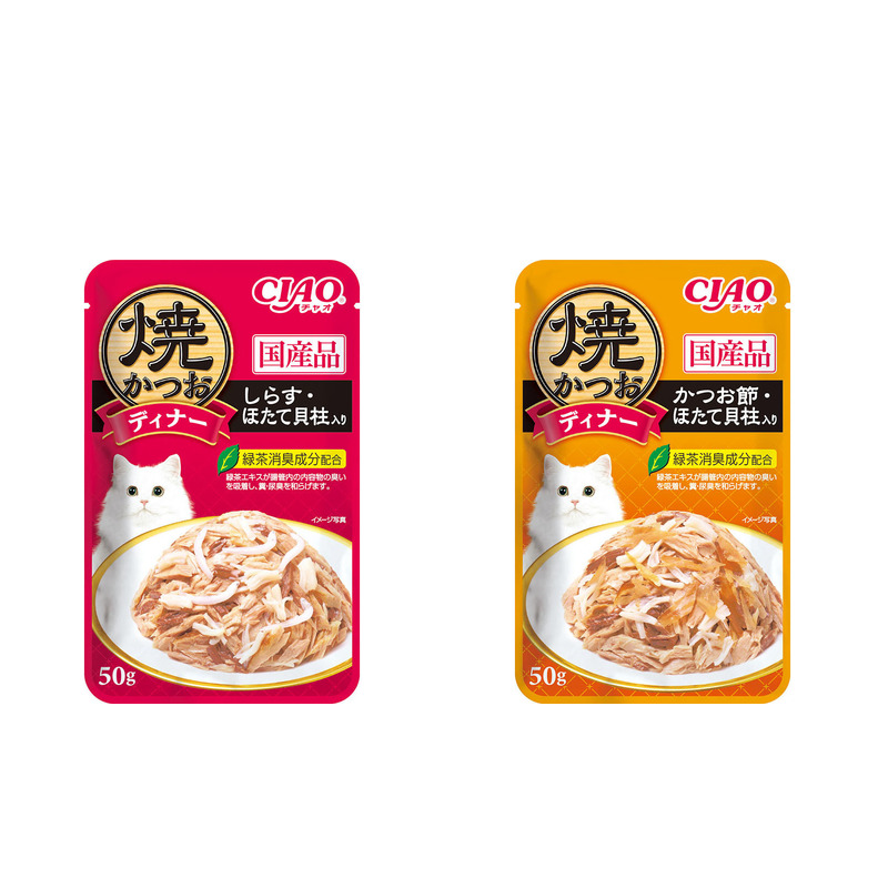 【日版】CIAO 伊纳宝猫零食 烤鲣鱼片和扇贝/银鱼扇贝 晚餐 50g