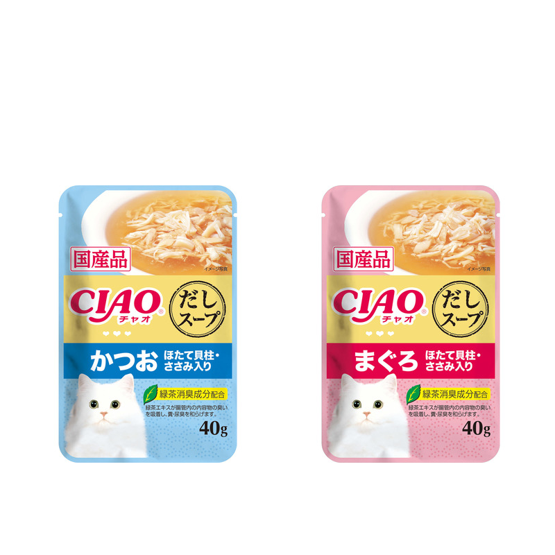 【日版】CIAO 伊纳宝猫零食 袋装高汤金枪鱼/鲣鱼扇贝片汤饭 40g