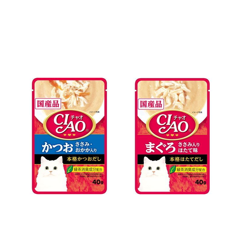 【日版】CIAO 伊纳宝猫零食 袋装高汤金枪鱼/鲣鱼扇贝片汤饭 40g
