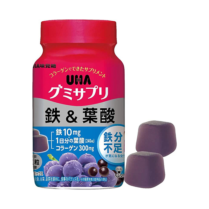 【日版】UHA 悠哈 软糖补充剂 铁和叶酸 巴西莓混合口味 60粒 (30天)