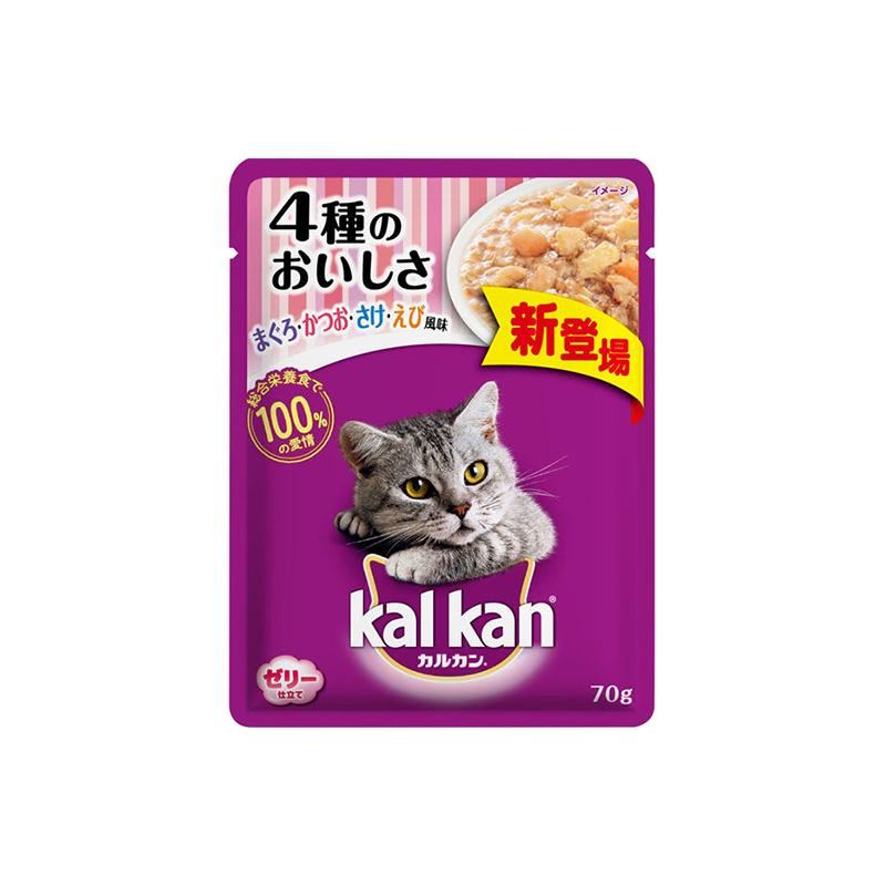 【日版】KAL KAN 卡康 猫咪补给食 金枪鱼&鲣鱼&鲑鱼&虾 70g