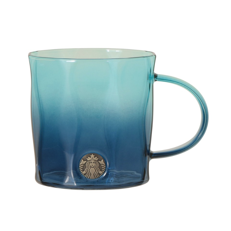 【限定】星巴克starbucks 金属双蓝渐变耐热玻璃杯 夏日新品 355ml