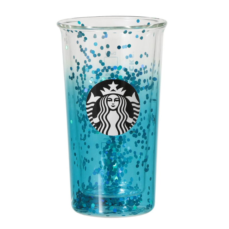 【限定】星巴克starbucks 绿松石渐变双壁耐热玻璃杯 夏日新品 355ml