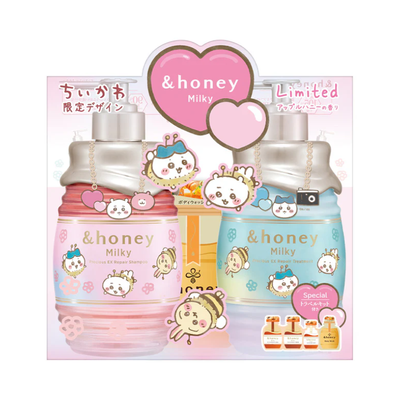 【日版】&honey安蒂花子 Chiikawa联名护发套装 吉伊卡哇限定洗护套装花香蜂蜜保湿滋润护发精油沐浴露